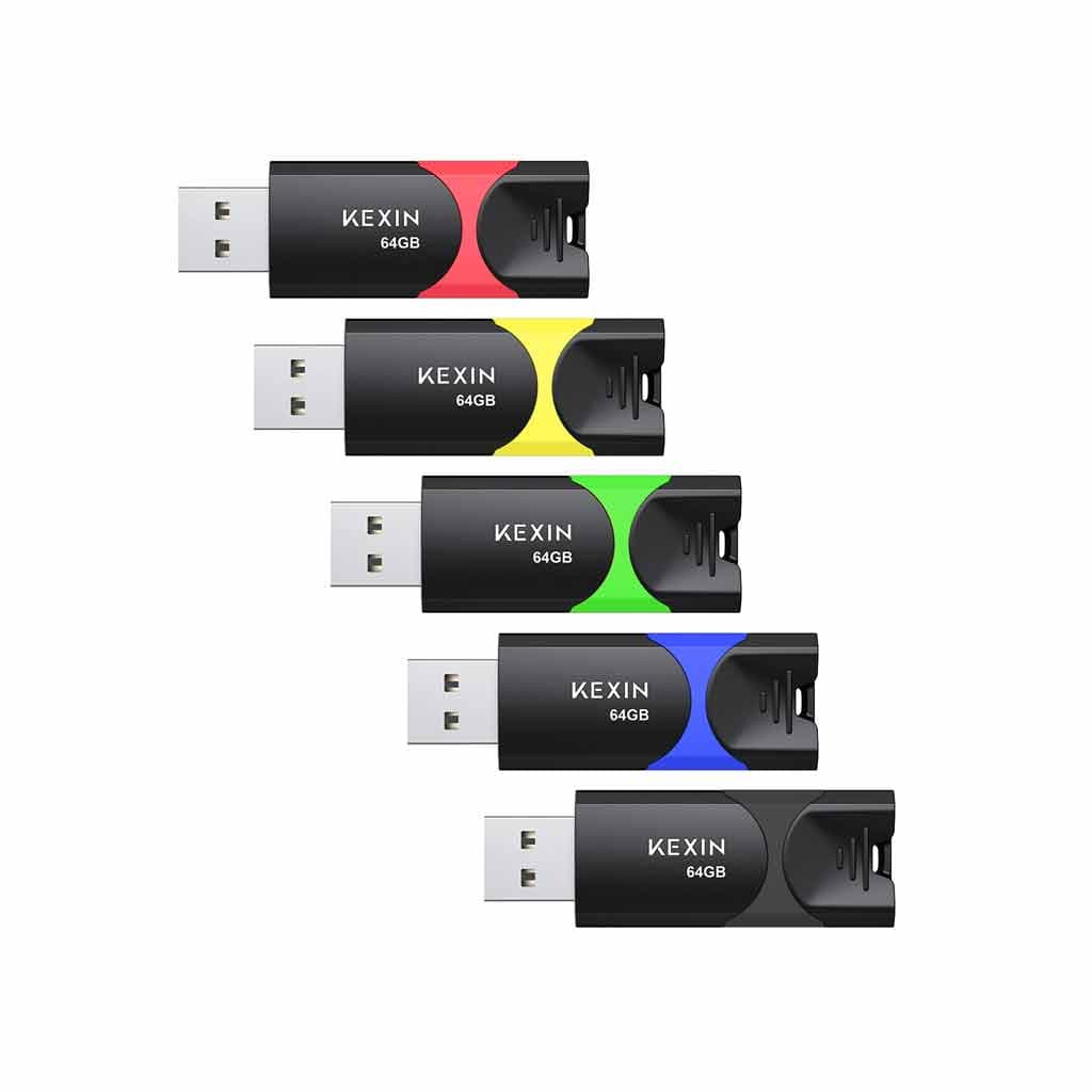KEXIN 64GB USB 2.0 Flash Drive 5 Pack (Mixed Colors)
