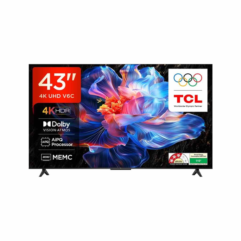 TCL 108 cm (43 inches) Metallic Bezel Less Series 4K Ultra HD Smart LED Google TV 43V6C