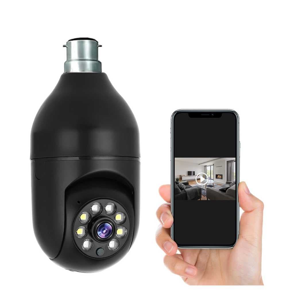 TP PLUS 3MP WiFi Black Light Bulb CCTV Camera for Home Indoor
