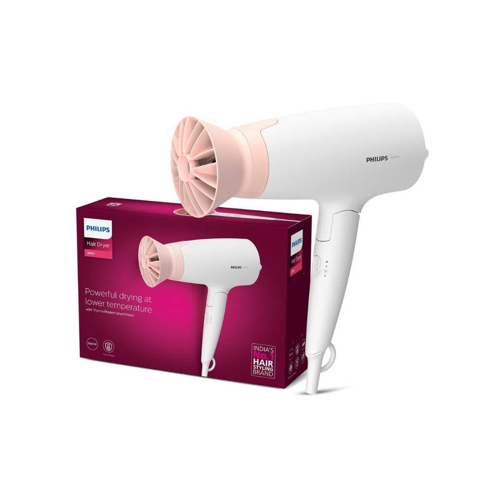 Philips Foldable Hair Dryer with ThermoProtect Airflow (BHD308/30, White)