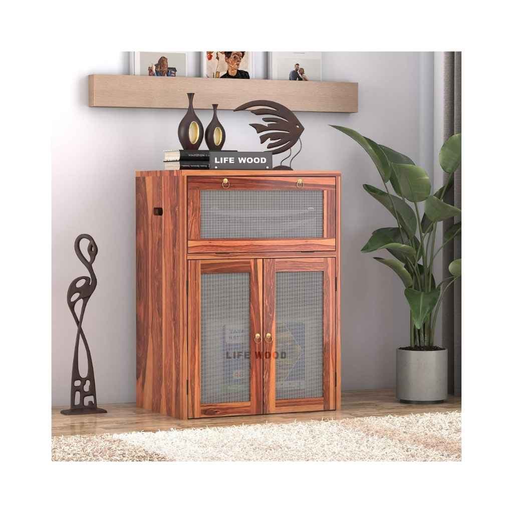 Solid Sheesham Wood Inverter Battery Cabinet – Teak Finish