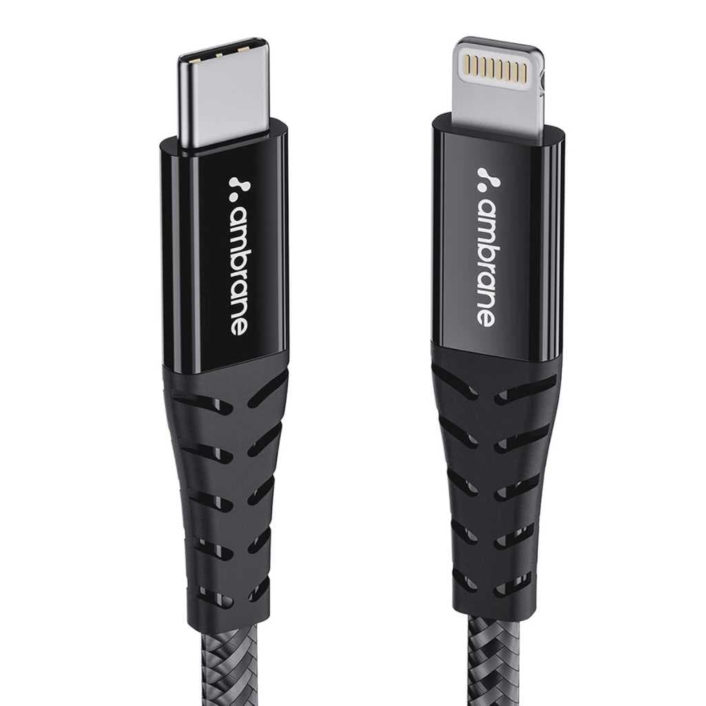 Ambrane Type-C to Lightning USB Cable, 22.5W Fast Charging, 480Mbps Data Sync Cable (1.25m, ABTL-125 Black)