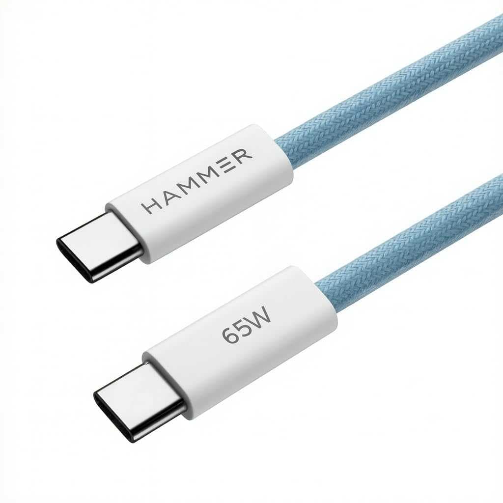 HAMMER Type C to Type C Cable 65W Braided PD Fast Charging Cable, 1.5 Meter (Blue)