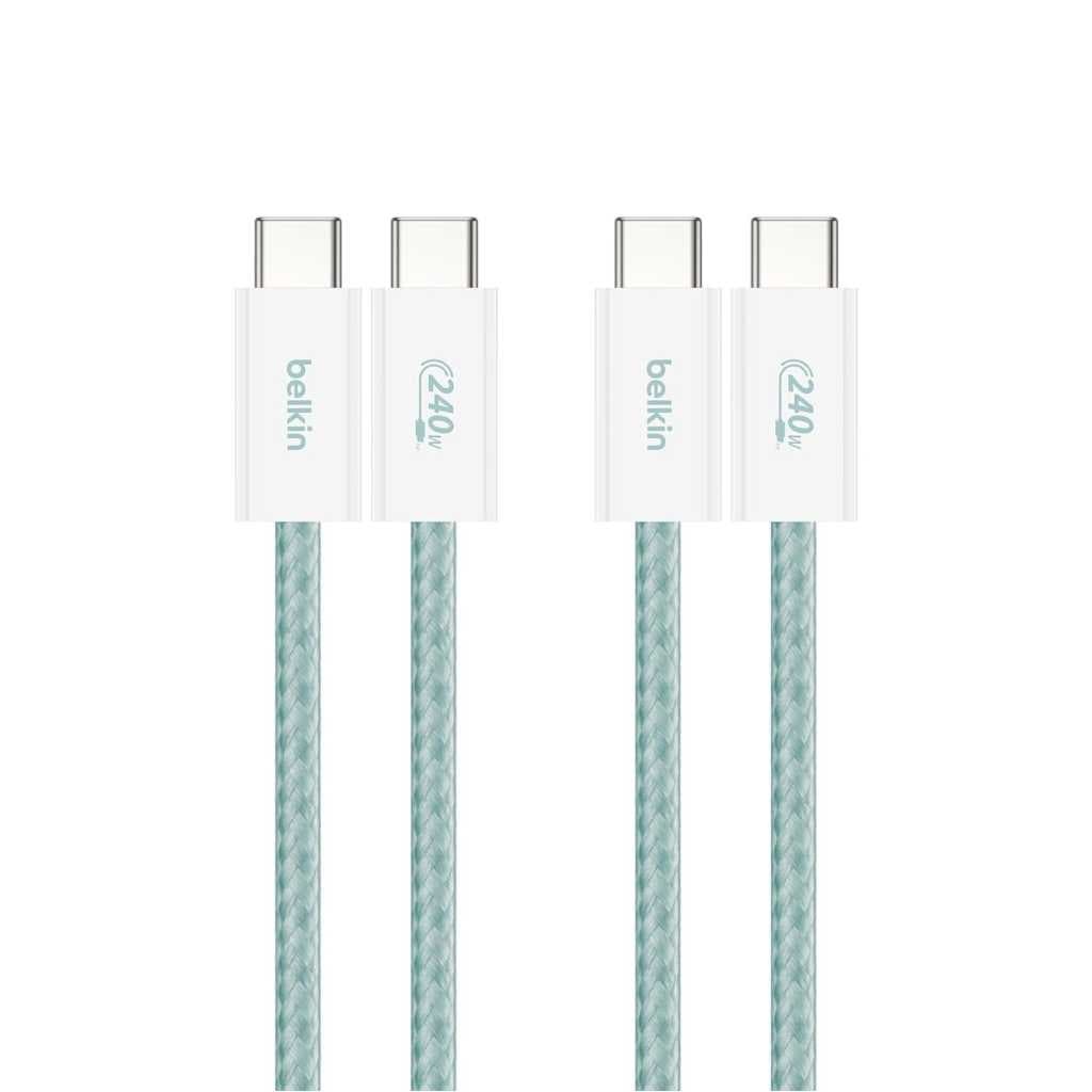 Belkin Braided USB-C to USB-C Cable Pack of 2, 240W PD Fast Charging (1.5M, Green)