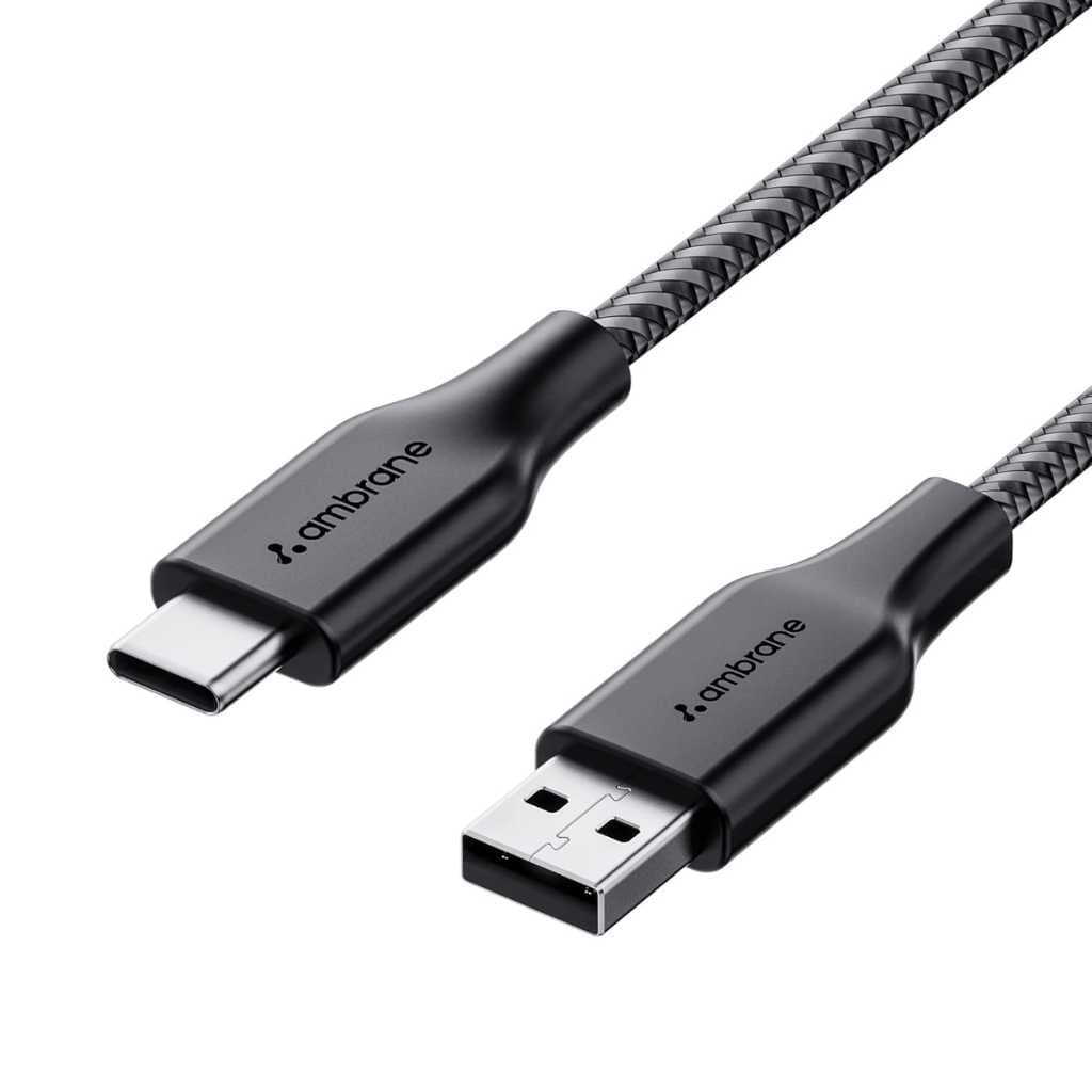 Ambrane Unbreakable 3A Fast Charging 1.5m Braided Type-C Cable (RCT15A, Black)