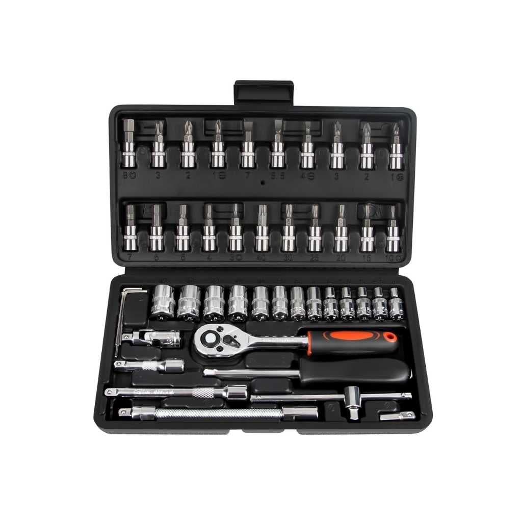 46 Pieces Mechanics Tools Kit Socket Ratchet Wrench Set with Storage Case