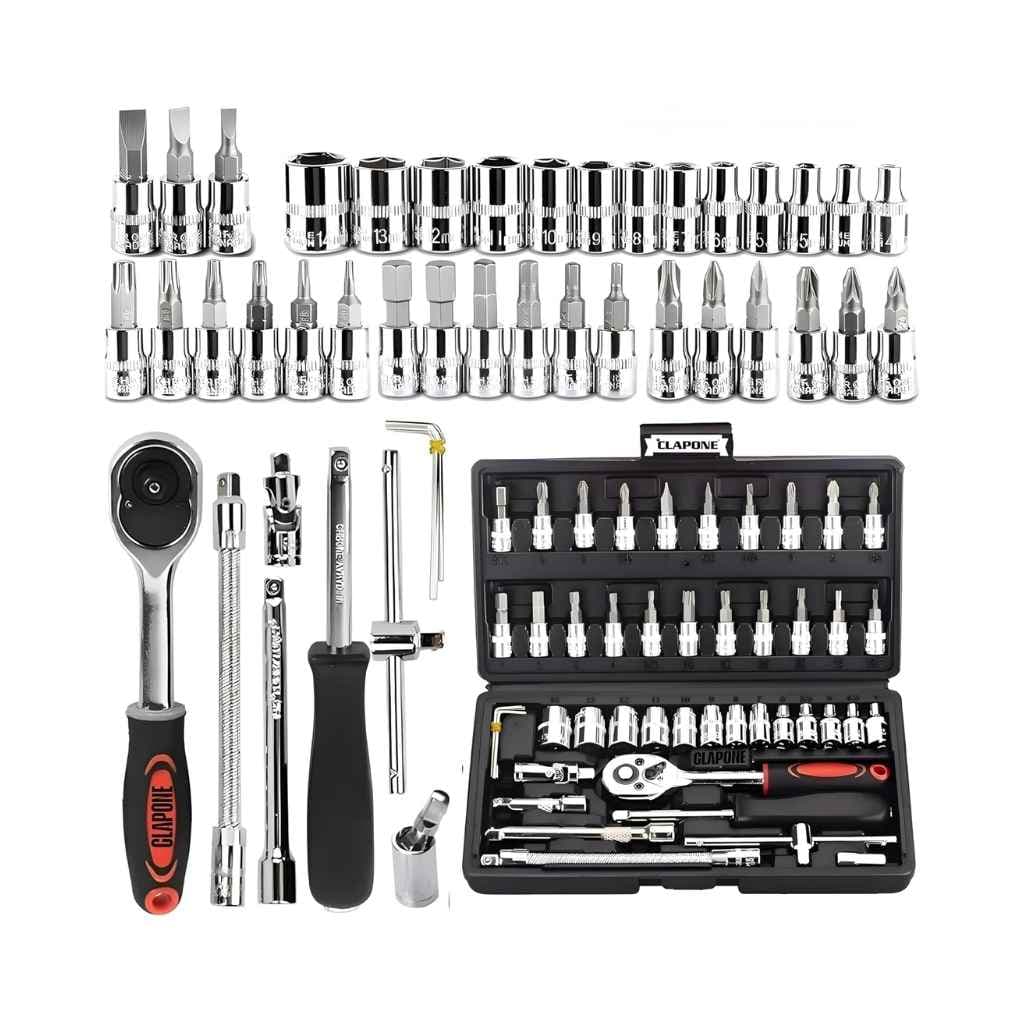 CLAPONE 46 Pcs Tool Kit Socket Ratchet Wrench & Screwdriver Set