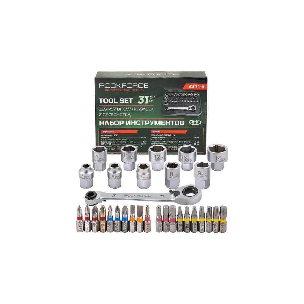 ROCKFORCE 31-Piece Socket & Bit Set with 1/4" Ratchet Wrench