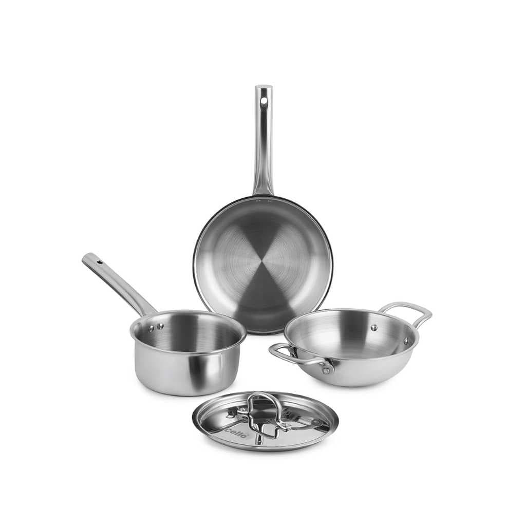Cello Divine Meta Tuff Tri-Ply Stainless Steel 3 Pc Cookware Set