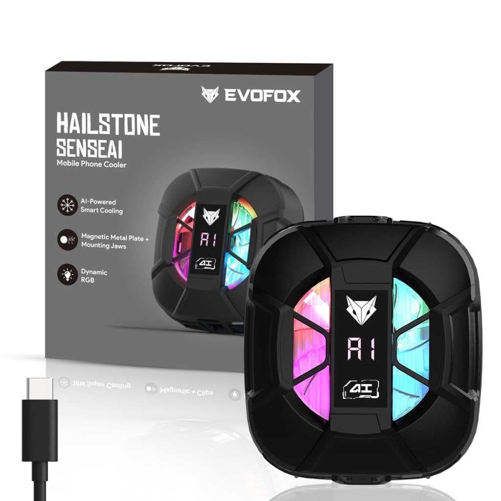 EvoFox Hailstone Sense AI Phone Cooler – MagSafe RGB Gaming Mobile Cooler