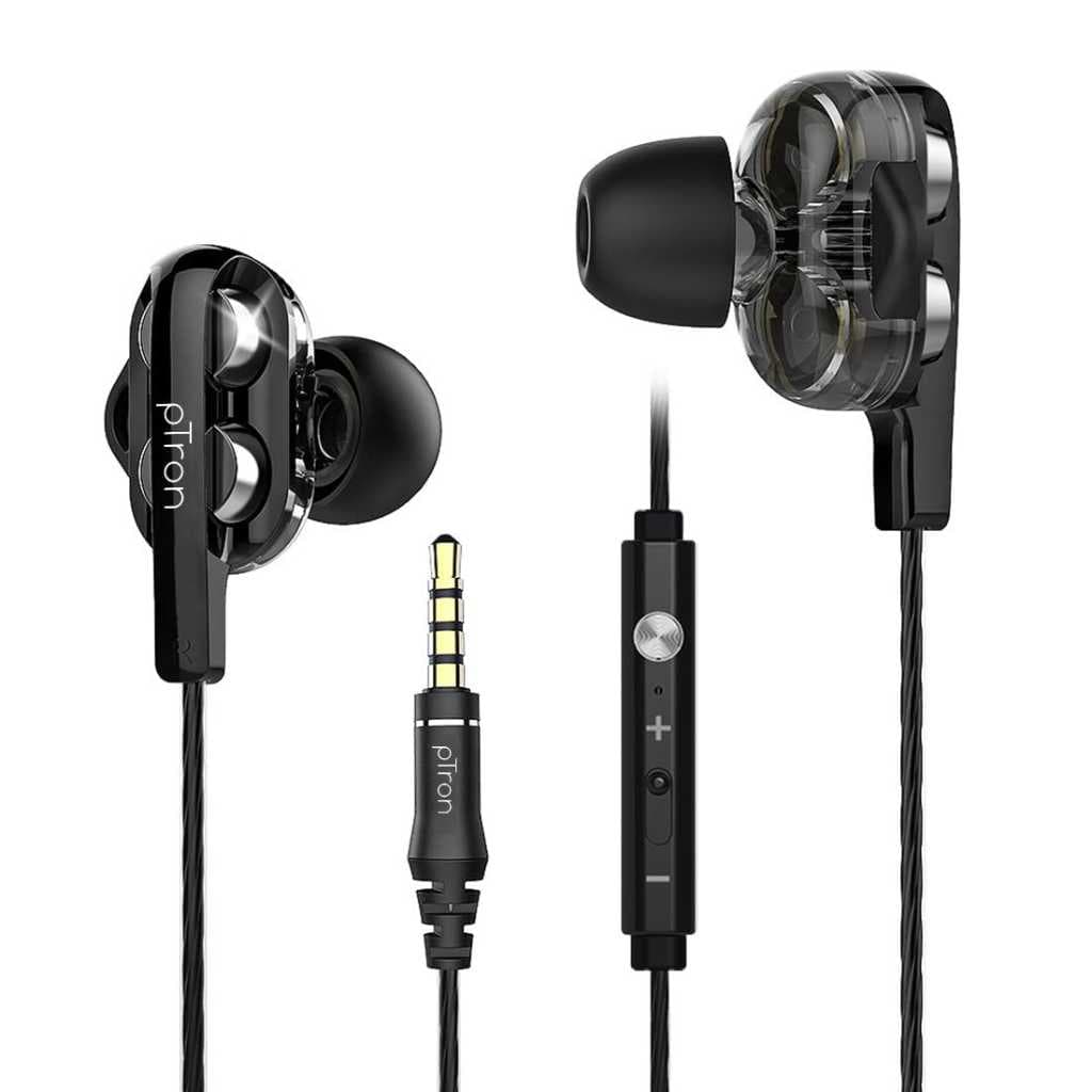 PTron Boom Ultima V2 Dual Driver Gaming Wired In-Ear Earphones with Mic (Black)