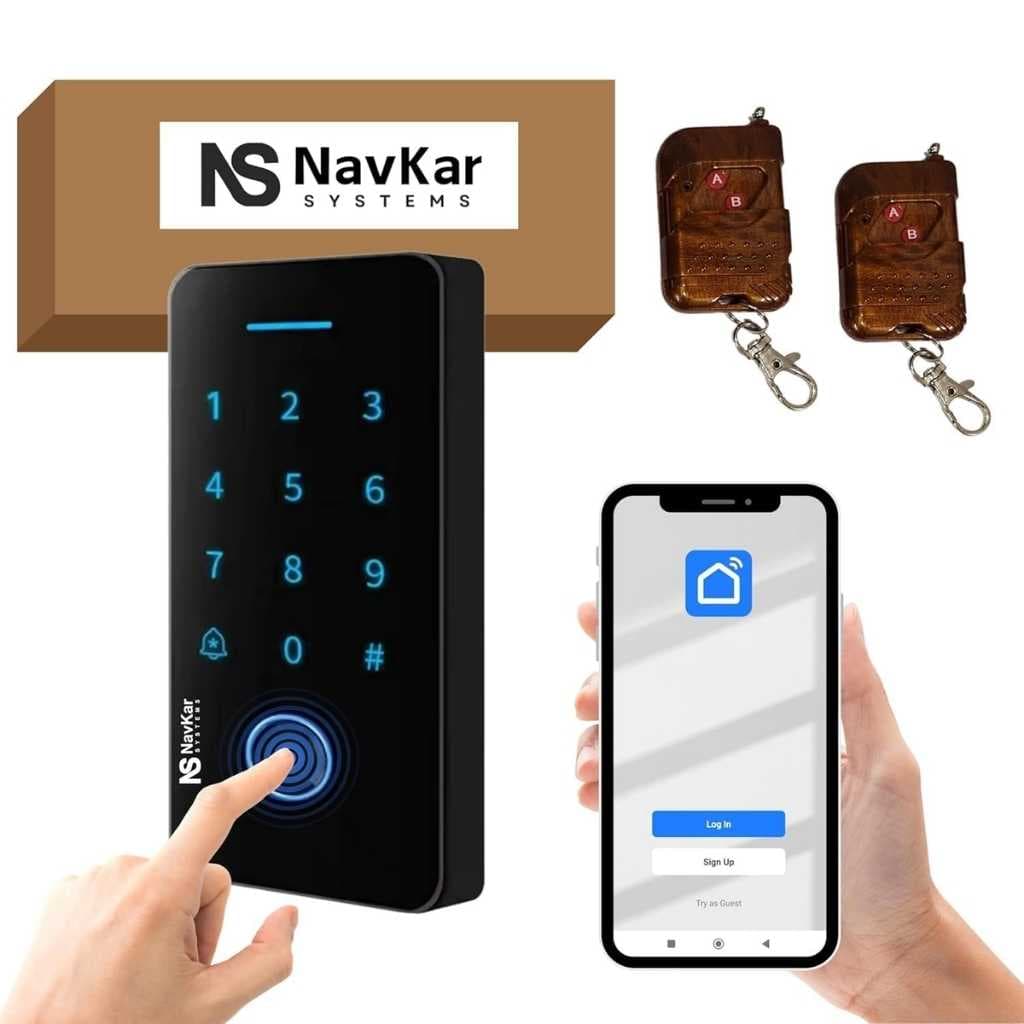 WB-02RM Weatherproof Fingerprint Card PIN Access Control Panel with Mobile App & 315 MHz Wireless Remotes