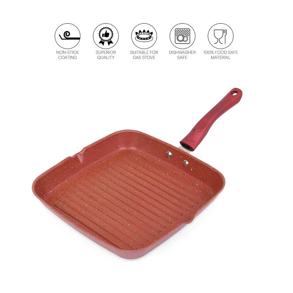 Cello Crown Non-Stick Grill Pan Square, Maroon