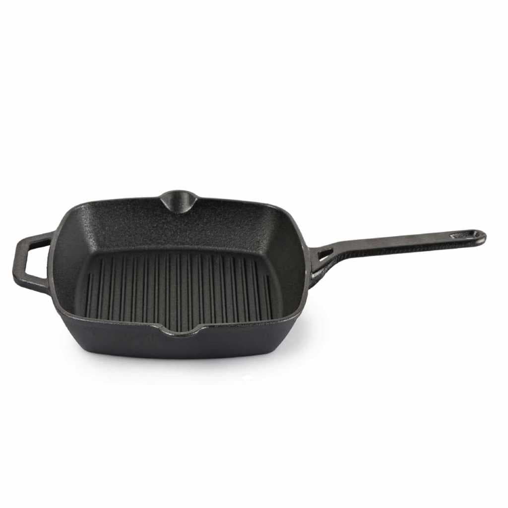 CELLO Ironica Pre-Seasoned Cast Iron Grill Pan with Long Handle, 24 CM Black