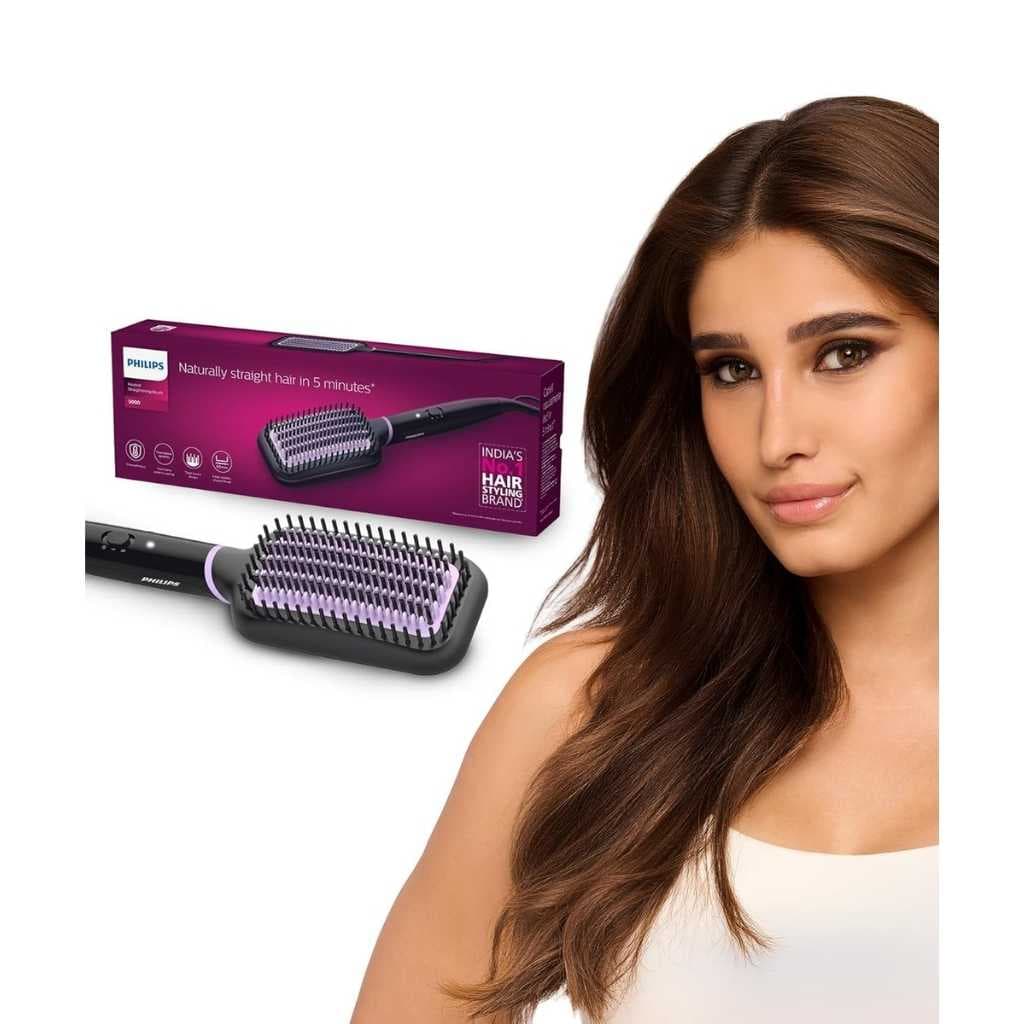 Philips Hair Straightener Brush BHH880 – Naturally Straight Hair in 5 Minutes with SilkProtect Keratin Technology