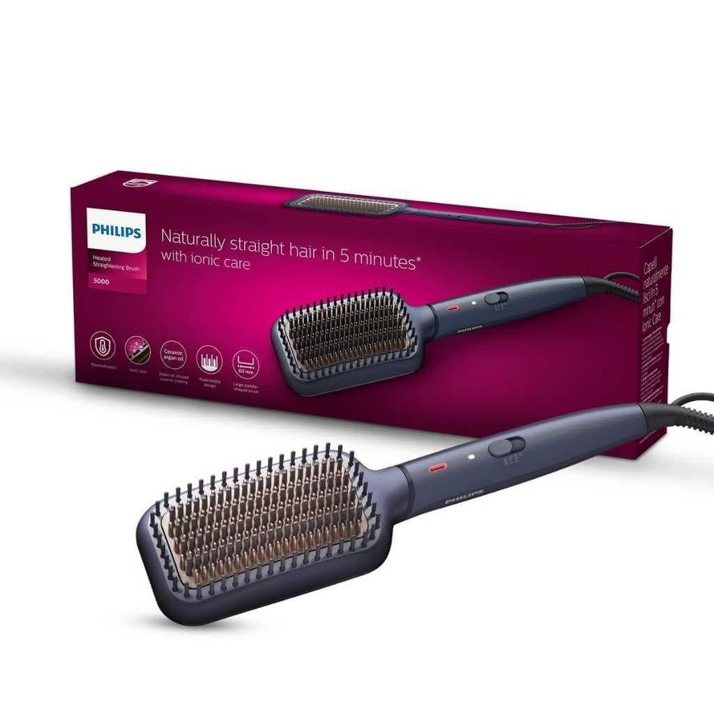 Philips Hair Straightener Brush BHH885 – Naturally Straight Hair in 5 Minutes with Advanced Ionic Keratin Technology