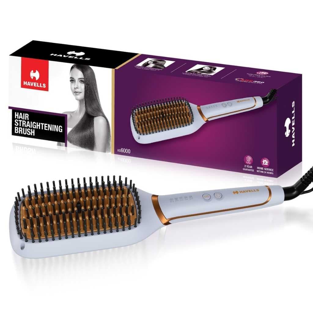 Havells Keratin Infused Hair Straightener Brush with Temperature Control (HS6000)