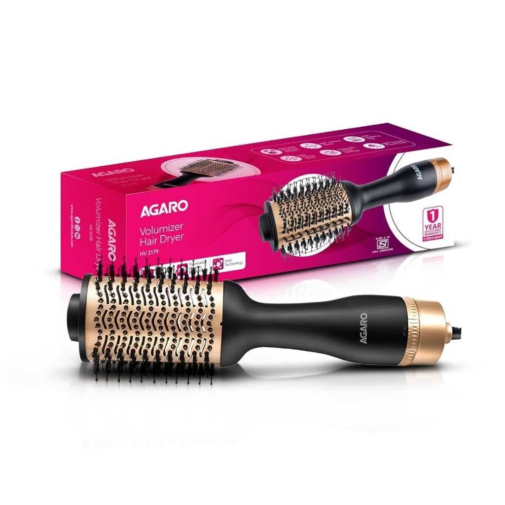 AGARO HV2179 Hot Air Brush for Hair, Blow Dryer Brush, Volumizer & Styler, 1200W, Gold & Black