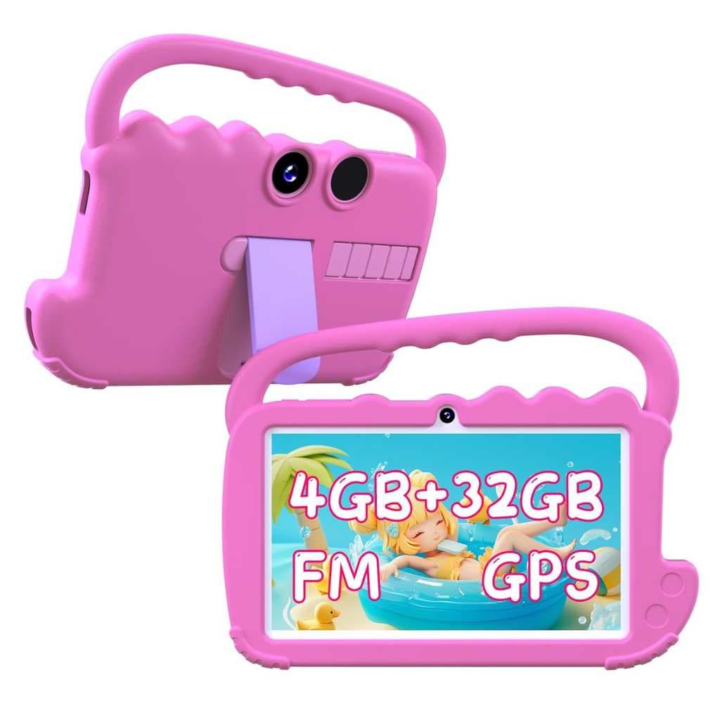 YQSAVIOR Kids Tablet 7" (4GB RAM + 32GB, Android 12, Pink Shockproof Case)