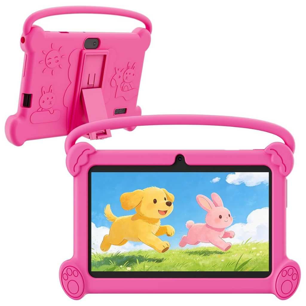 DIGITHINK Kids Tablet 7" (4GB RAM + 32GB, Android, Rose Red Protective Case)