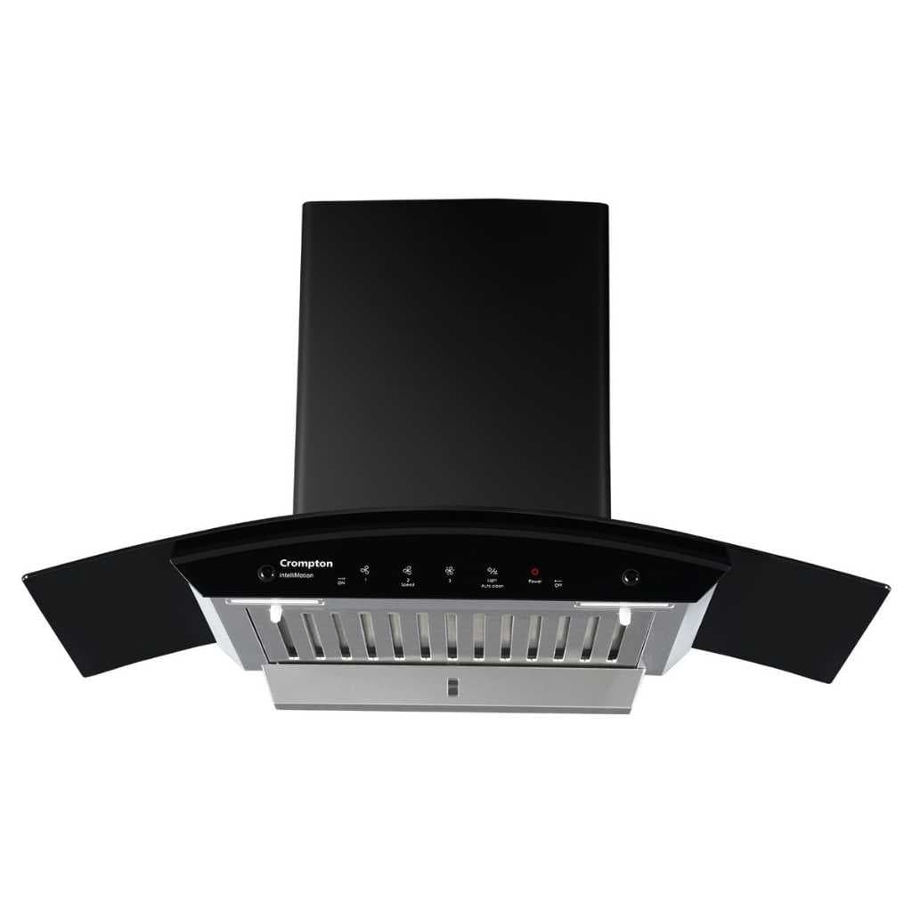 Crompton IntelliMotion 90 cm Curved Glass Kitchen Chimney (990 m³/hr, Baffle Filter, Black)
