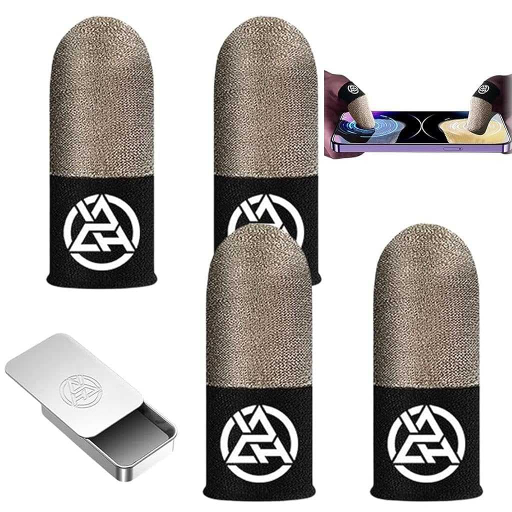 ZORBES® 4Pcs Gaming Finger Cot – High Sensitivity Silver Fiber Finger Sleeves for Mobile Gaming