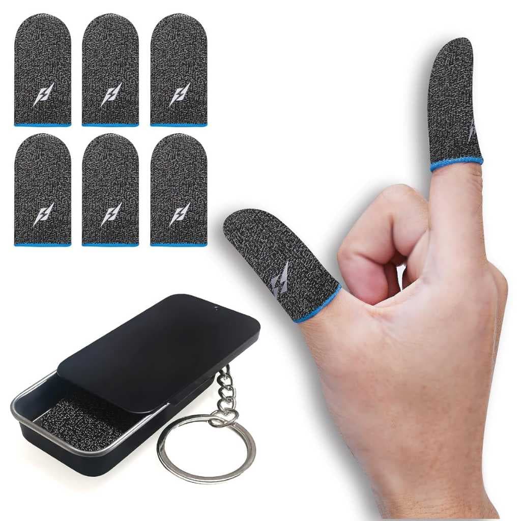 6 Pieces Gaming Finger Sleeve Thumb Controller for Mobile Gaming – Anti-Sweat Breathable Seamless (Charcoal Gray Blue)