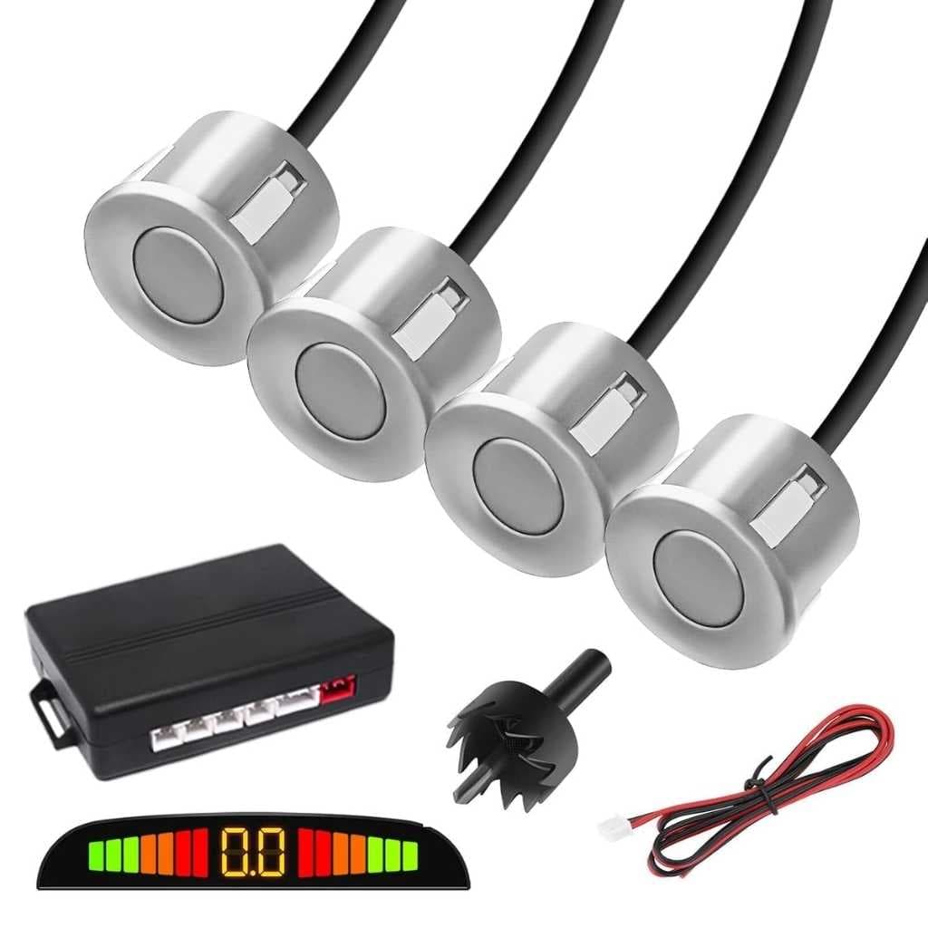 Car Reverse Parking Sensor Set of 4 Silver Sensors with LED Display Buzzer and Control Box for TT