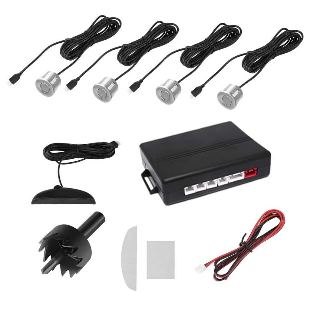 Car Reverse Parking Sensor Set of 4 Silver Sensors with LED Display Buzzer and Control Box for Camry New 2024