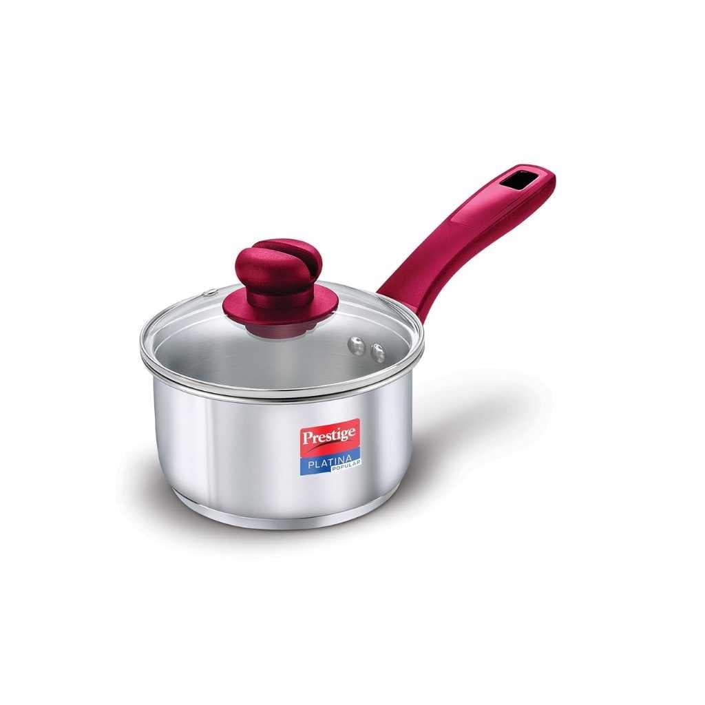 Prestige Platina Popular Stainless Steel Sauce Pan 160 mm with Glass Lid