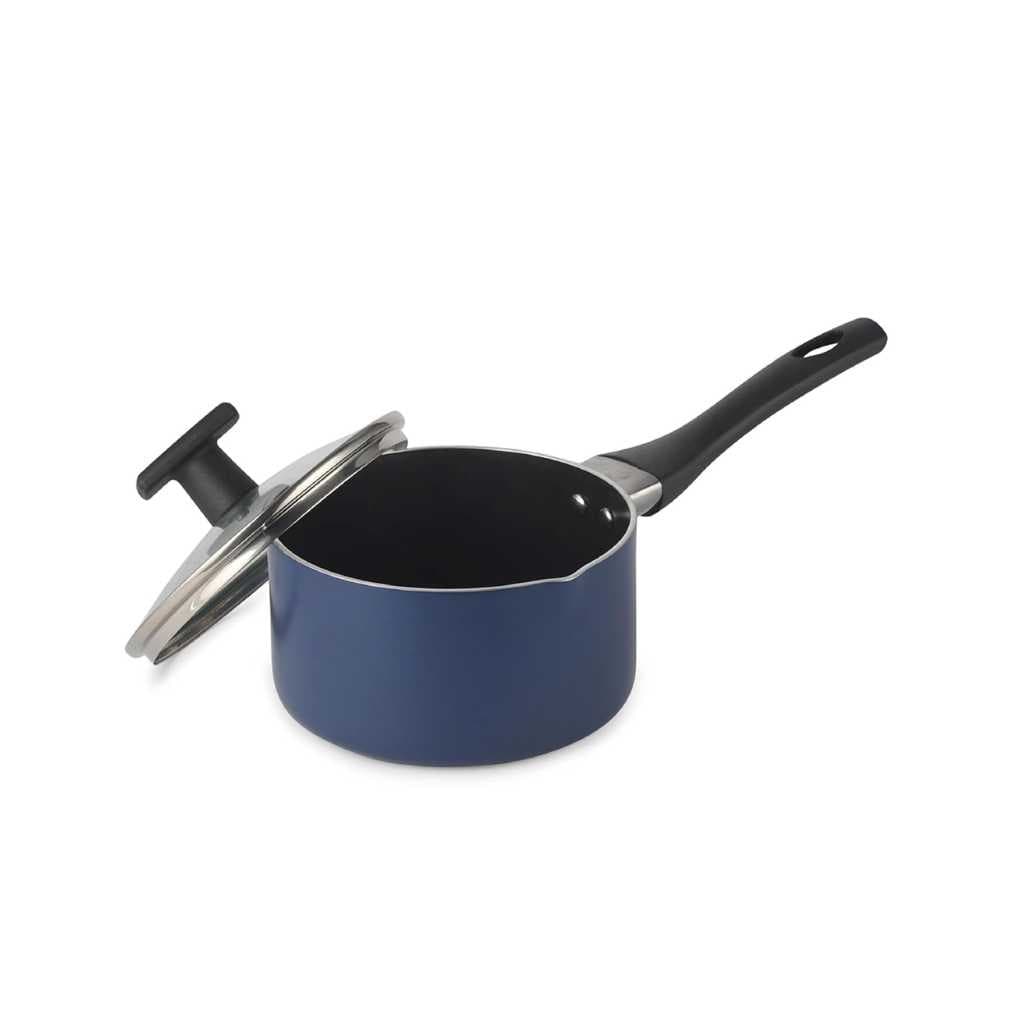 Cello Black Platina Stainless Steel Sauce Pan 16 cm with Glass Lid