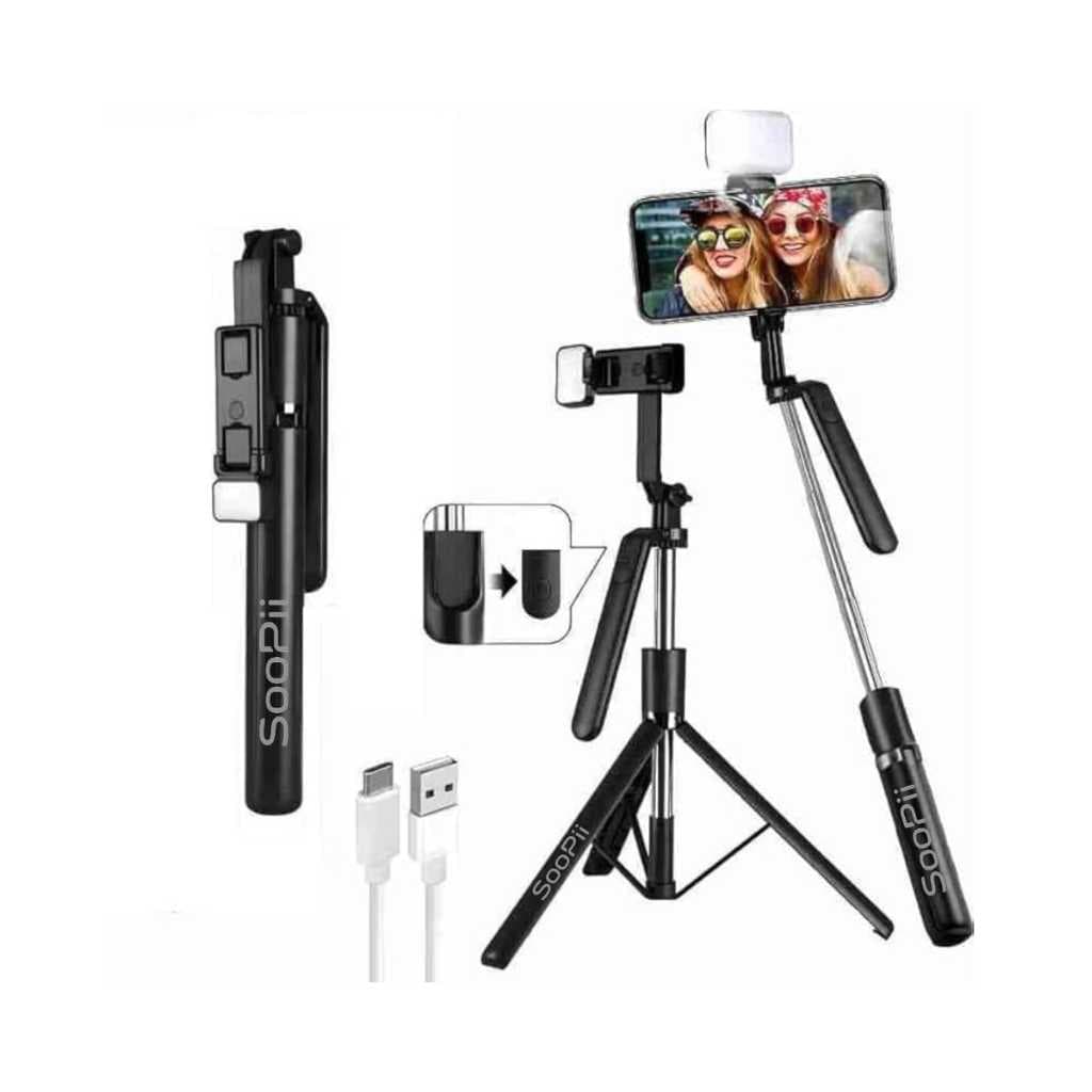 SOOPII K19 Selfie Stick Tripod with Light
