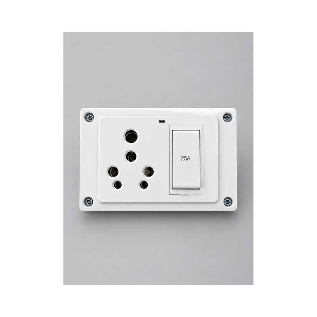 6-25A Non-Modular Switch and Socket Board with 5 Meter 2-Core Wire (Two Socket Board)