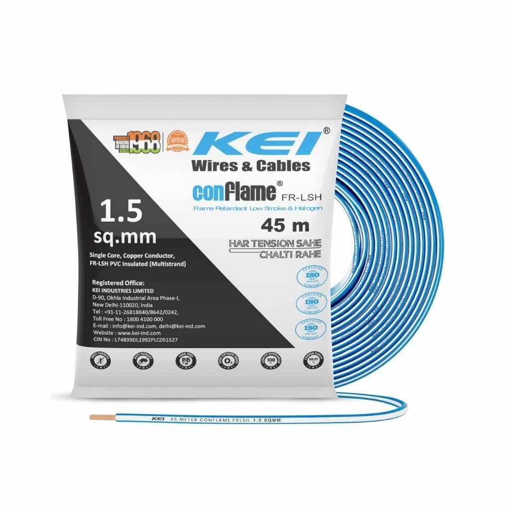 KEI CONFLAME FRLSH 1.5 sqmm 1 Core Copper House Wire (Blue, 45 Meters)