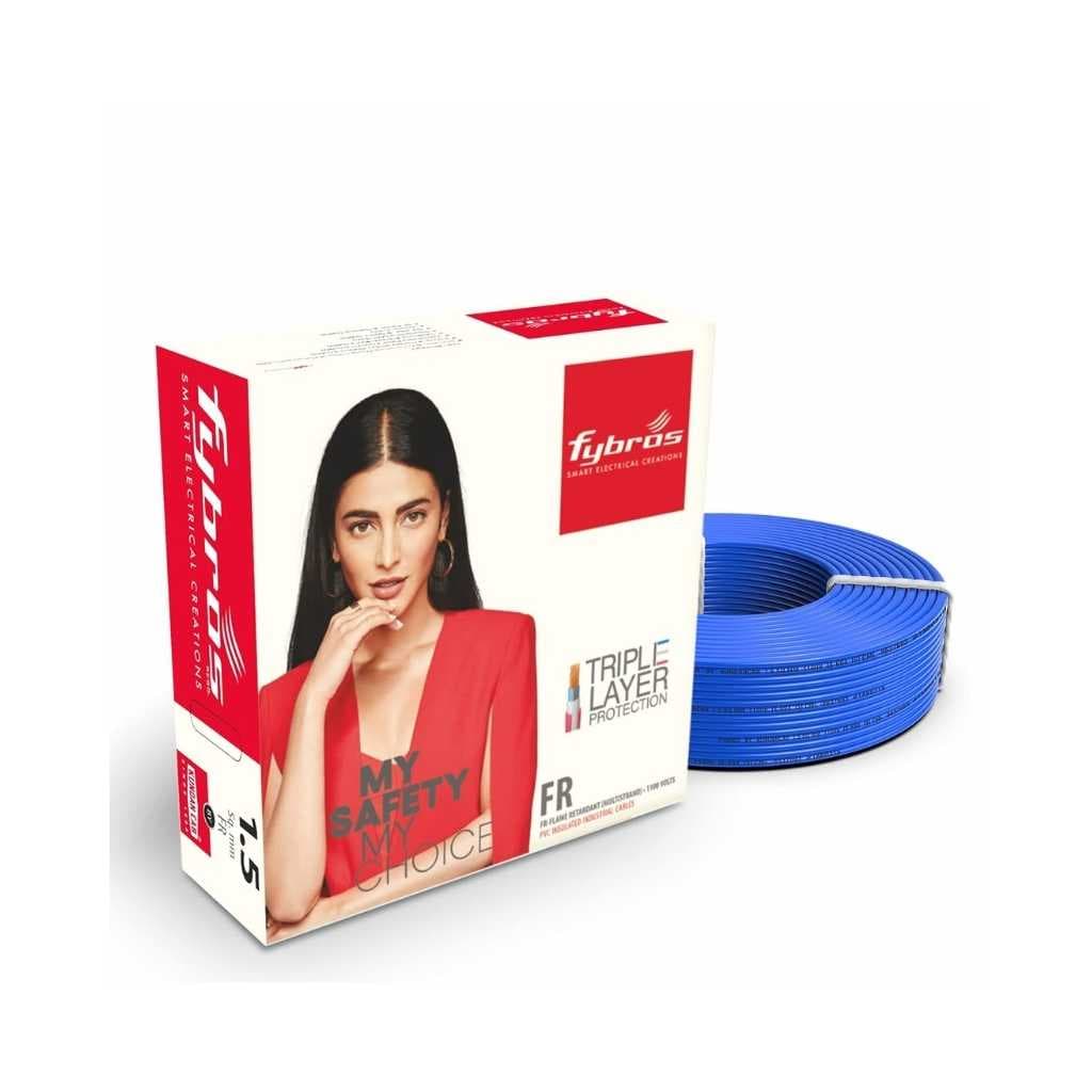 Fybros PVC Insulated 1.5 Sq Mm FR Multistrand Copper Wire (Blue, 45 Meter)