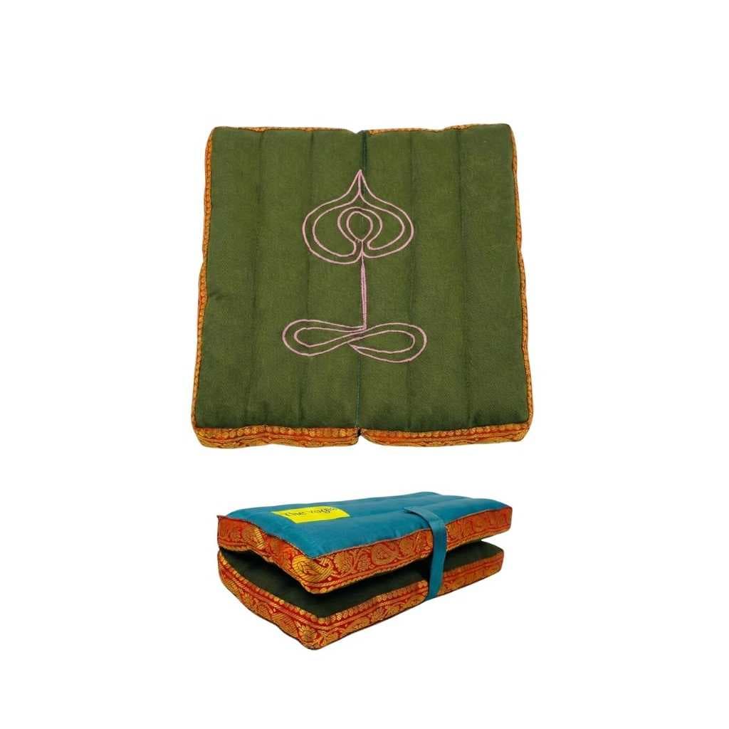 The Yogis Foldable Cotton Meditation and Yoga Cushion with Embroidered Design