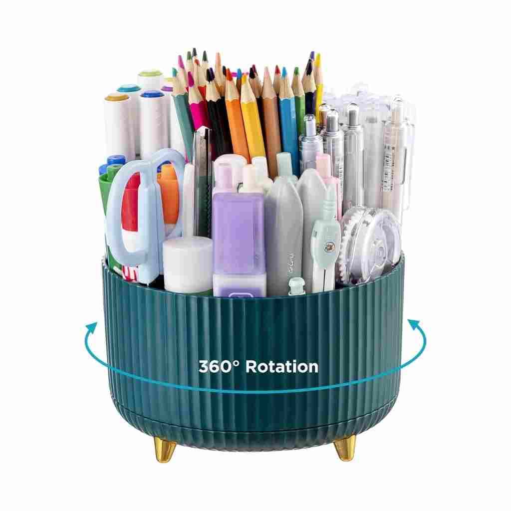 INKULTURE Pencil Pen Holder for Desk, 5 Slots 360° Rotating Desktop Organizer - Dark