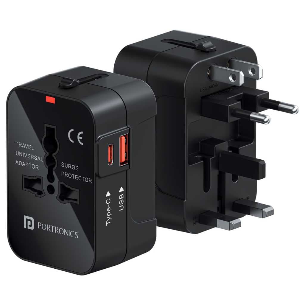Portronics Juicemate Universal Travel Adapter with 20W PD (Black)