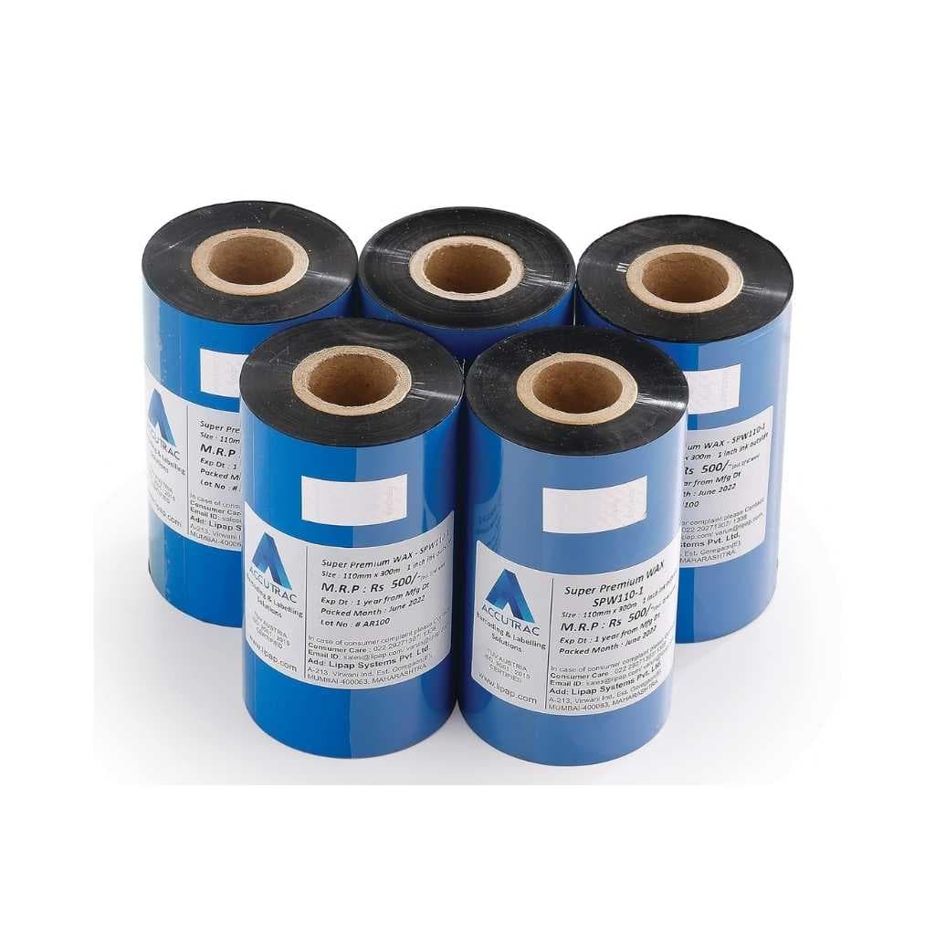 ACCUTRAC 110mm x 300 Meter Thermal Transfer Barcode Ribbon Premium Wax Pack of 5