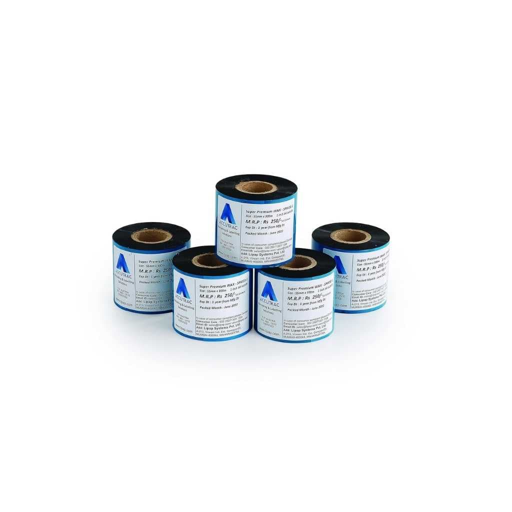 ACCUTRAC 55mm x 300 Meter Thermal Transfer Barcode Ribbon Super Premium Wax Pack of 5