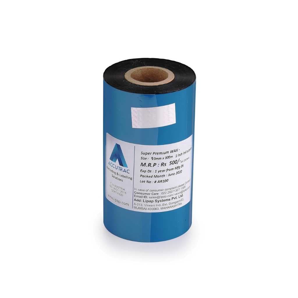 ACCUTRAC 90mm x 300 Meter Thermal Transfer Barcode Ribbon Super Premium Wax Pack of 5