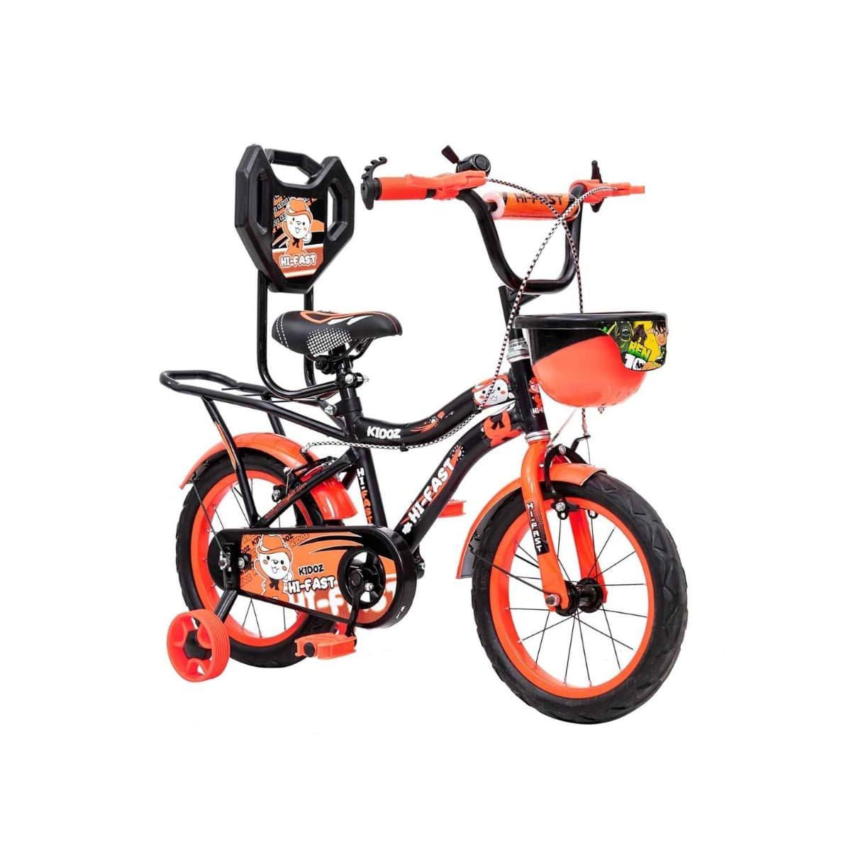 HI-Fast 16 Inch Kids Cycle with Training Wheels & Carrier (Orange)