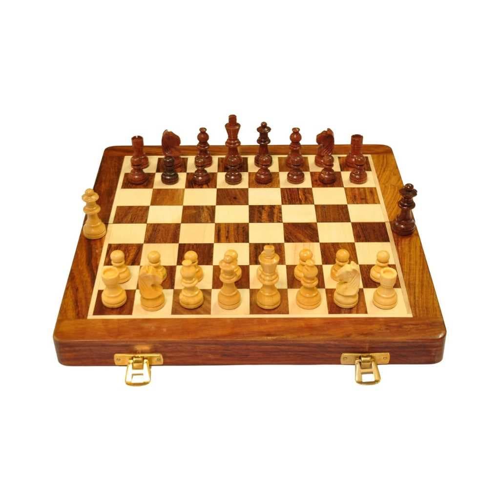 PALM ROYAL HANDICRAFTS 12 Inches Wooden Handmade Foldable Magnetic Chess Board Set