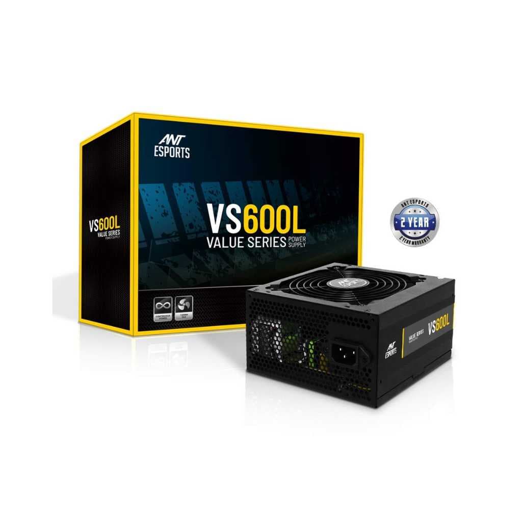 Ant Esports VS600L Non-Modular High Efficiency Gaming Power Supply PSU with 1 x PCIe and 120mm Silent Fan