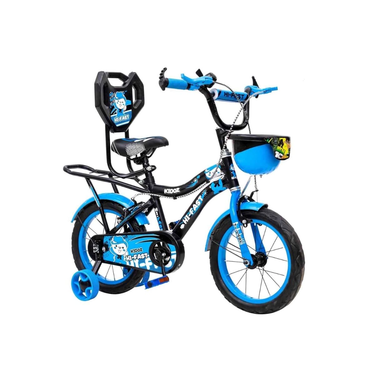 HI-FAST 16 Inch Kids Cycle with Training Wheels & Carrier (Blue)