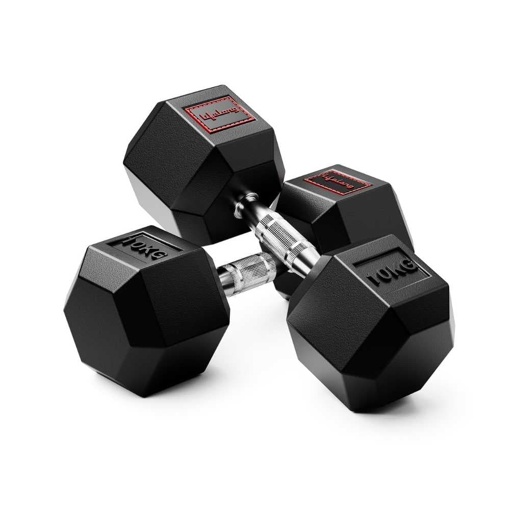 Lifelong Rubber Coated Hexa Dumbbell Set of 2 (10Kg x 2) for Home Gym