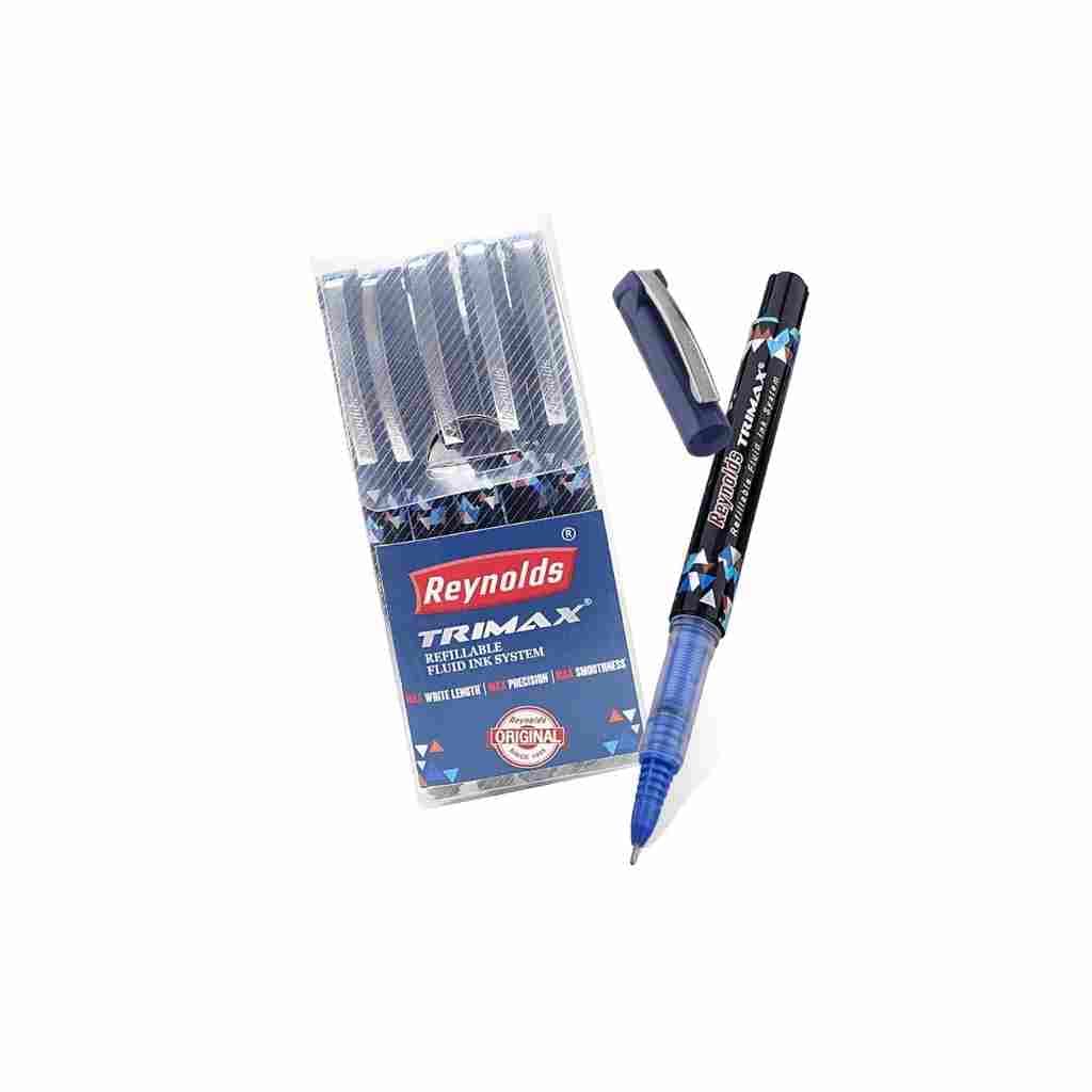Reynolds TRIMAX Roller Ball Pen Set - 5 Blue Pens, 0.5 mm Tip Size