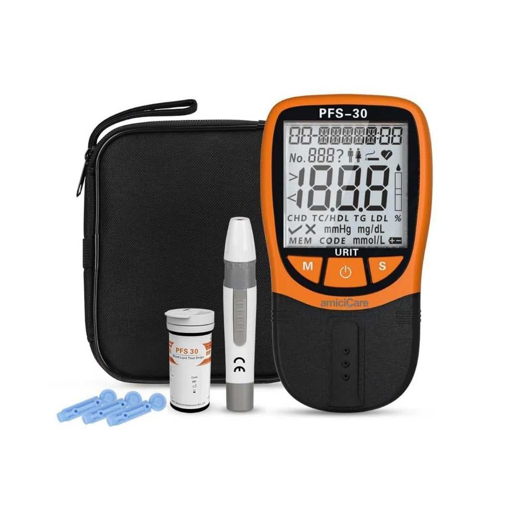 amiciCare 4 in 1 Home DIY Lipid Profile Tester, Total Cholesterol Triglycerides HDL and LDL Meter with 10 Test Strips