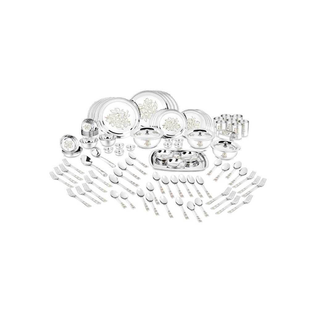 Classic Essentials Stainless Steel Glory Dinner Set 101 Pieces Heavy Gauge Shagun Kitchen Set