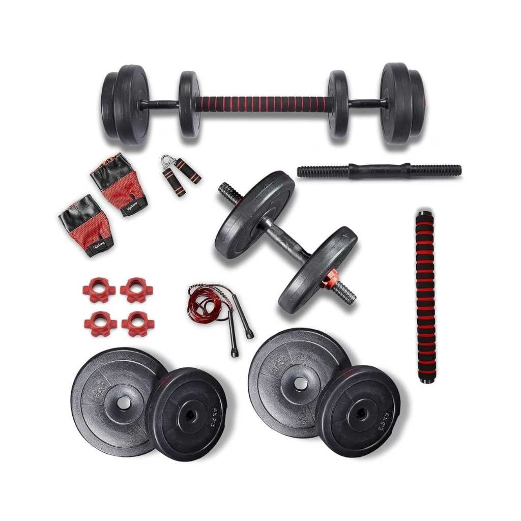 Lifelong LLPVCHGC14 PVC Home Gym Set 20kg Plate with Extension Barbell Rod and Dumbbell Rods